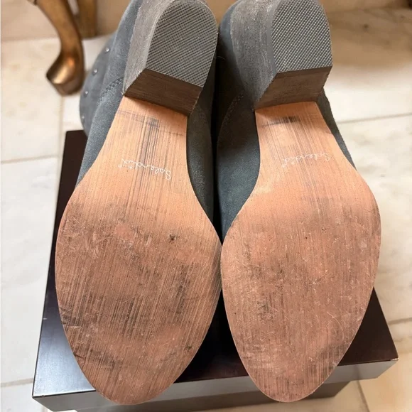 Studded Gray Suede Ankle Booties - Picture 4 of 4